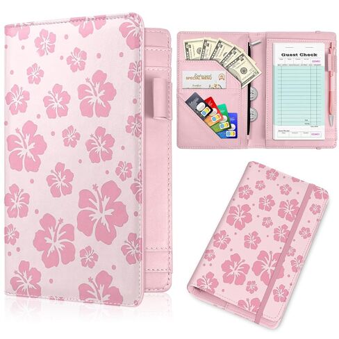 Pink Server Book, Fits Waitress Server Apron, Receipt Holder, Guest Book Perfectly,Waitress Server Accessories, Compact Organizer with Zipper Pocket (Hibiscus) in Saudi Arabia