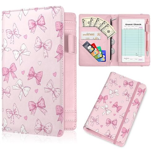 Pink Server Book, Fits Waitress Server Apron, Receipt Holder, Guest Book Perfectly,Waitress Server Accessories, Compact Organizer with Zipper Pocket (Hibiscus) in Saudi Arabia