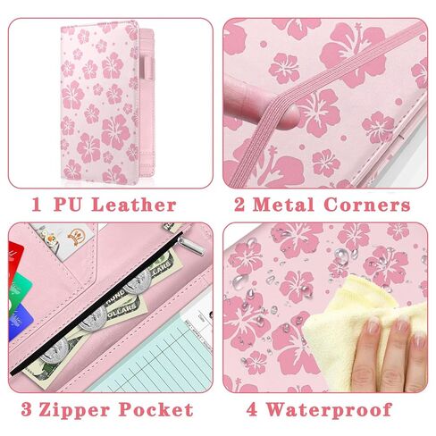 Pink Server Book, Fits Waitress Server Apron, Receipt Holder, Guest Book Perfectly,Waitress Server Accessories, Compact Organizer with Zipper Pocket (Hibiscus) in Saudi Arabia