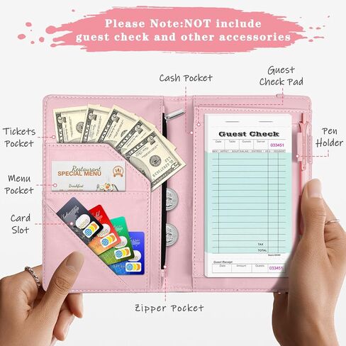 Pink Server Book, Fits Waitress Server Apron, Receipt Holder, Guest Book Perfectly,Waitress Server Accessories, Compact Organizer with Zipper Pocket (Hibiscus) in Saudi Arabia