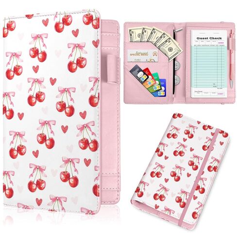 Pink Server Book, Fits Waitress Server Apron, Receipt Holder, Guest Book Perfectly,Waitress Server Accessories, Compact Organizer with Zipper Pocket (Hibiscus) in Saudi Arabia