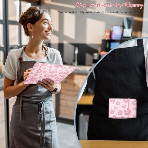 Pink Server Book, Fits Waitress Server Apron, Receipt Holder, Guest Book Perfectly,Waitress Server Accessories, Compact Organizer with Zipper Pocket (Hibiscus) in Saudi Arabia