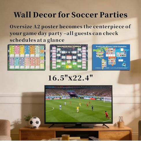 World Cup 2026 Soccer Bracket Posters Set 16.5x22in Pre-Filled Group Stage Fixtures, Position-Labeled Knockout Schedule, Nation Guide Sticker & Interactive Flag Cards Wallchart for Football Fans in Saudi Arabia
