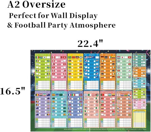 World Cup 2026 Soccer Bracket Posters Set 16.5x22in Pre-Filled Group Stage Fixtures, Position-Labeled Knockout Schedule, Nation Guide Sticker & Interactive Flag Cards Wallchart for Football Fans in Saudi Arabia