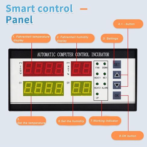 XM-18ZH Digital Incubator Controller for Hatching Eggs – Fahrenheit Display with 7-Way Output, Temp/Humidity Sensors, Built-in Alarm , Adjustable Egg Turning(110-220V) in Kuwait
