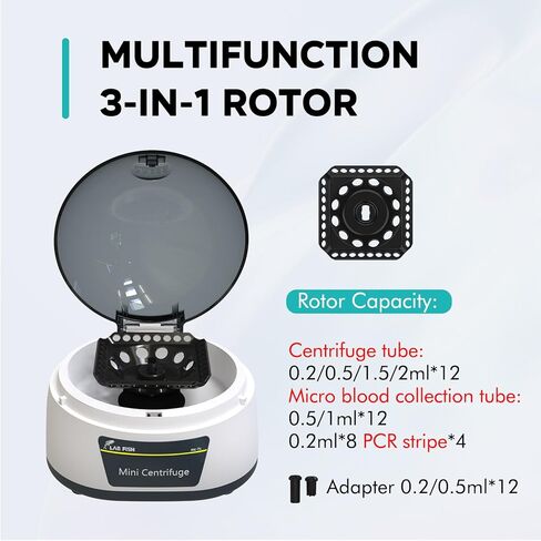 LAB FISH Micro Centrifuge 7000 RPM 3286 xg RCF Mini Centrifuge W/ 2-in1 Rotor 0.2ml/0.5ml/1.5ml/2ml Tubes for Lab in Kuwait