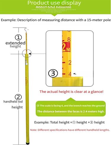 Lightweight Portable Height Measuring Rod for Electricians - Non-Conductive Epoxy Resin Stick with Hook, Ideal for Power Line Measurement, Includes Carry Bag (1500cm/49.2ft),1500cm/49.2ft in Kuwait