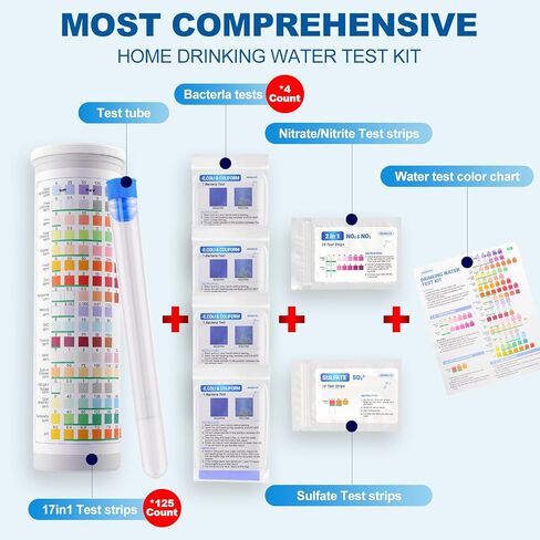 21-in-1 Home Drinking Water Testing Kit,145 Strips + 4 Bacteria Tests,Tap and Well Water Test Kit, Easy to Test and Read Home Test Strips for Hardness, Lead, Iron, Fluoride, pH, Copper and More in Saudi Arabia