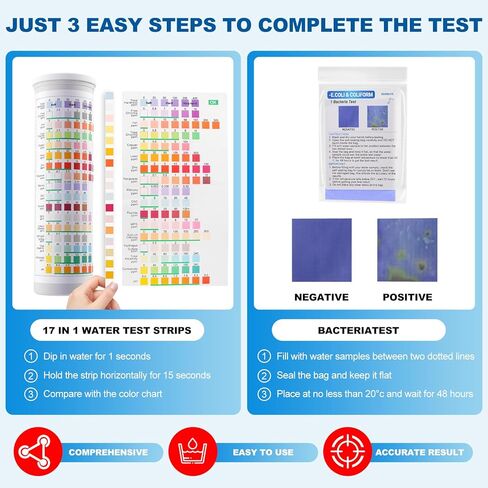 21-in-1 Home Drinking Water Testing Kit,145 Strips + 4 Bacteria Tests,Tap and Well Water Test Kit, Easy to Test and Read Home Test Strips for Hardness, Lead, Iron, Fluoride, pH, Copper and More in Saudi Arabia