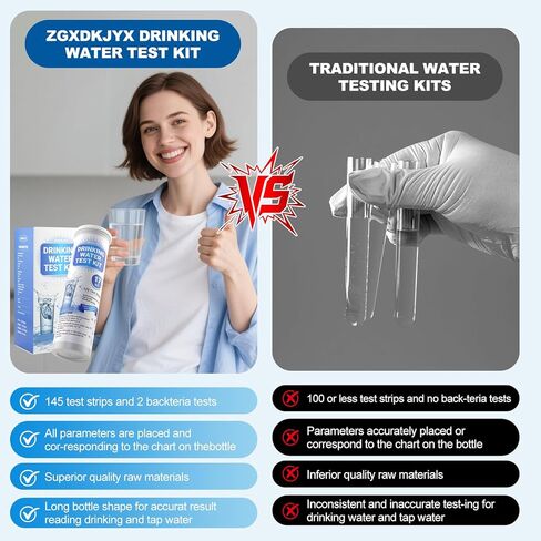 21-in-1 Home Drinking Water Testing Kit,145 Strips + 4 Bacteria Tests,Tap and Well Water Test Kit, Easy to Test and Read Home Test Strips for Hardness, Lead, Iron, Fluoride, pH, Copper and More in Saudi Arabia