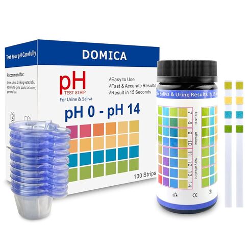 pH Test Strips for Urine Saliva 100 Ct with 100 Cups, (Range 0-14) 4 in 1 pH Testing Strips or Human Body Alkaline Acid, Orak pH, Water pH, Fast 15-Second Results Home Pee Test in Kuwait