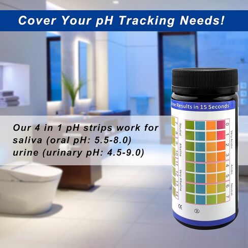 pH Test Strips for Urine Saliva 100 Ct with 100 Cups, (Range 0-14) 4 in 1 pH Testing Strips or Human Body Alkaline Acid, Orak pH, Water pH, Fast 15-Second Results Home Pee Test in Kuwait