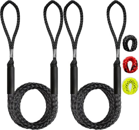 إكسسوارات القوارب قطعتان بطول 5 أقدام من خطوط القوارب المطاطية الفاخرة بطول 30 سم حلقة ممتدة للرسو لدراجات Jet Ski، SeaDoo، Yamaha WaveRunner Dinghy Pontoon، هدايا القوارب (أسود) in Kuwait