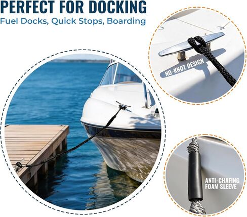 إكسسوارات القوارب قطعتان بطول 5 أقدام من خطوط القوارب المطاطية الفاخرة بطول 30 سم حلقة ممتدة للرسو لدراجات Jet Ski، SeaDoo، Yamaha WaveRunner Dinghy Pontoon، هدايا القوارب (أسود) in Kuwait