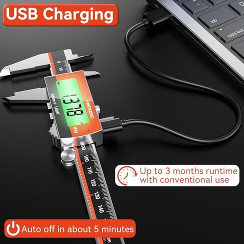 Preciva Digital Caliper, Rechargeable 6 inch Vernier Caliper with Large LCD Screen Stainless Steel Electronic Measuring Tool with Fraction/Inch/Metric Conversions, Auto-Off Feature in Kuwait