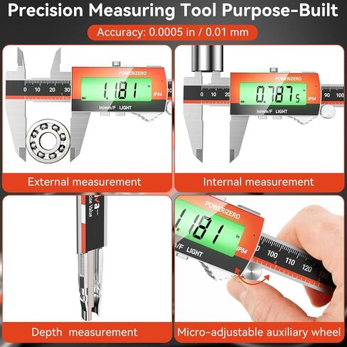 Preciva Digital Caliper, Rechargeable 6 inch Vernier Caliper with Large LCD Screen Stainless Steel Electronic Measuring Tool with Fraction/Inch/Metric Conversions, Auto-Off Feature in Kuwait