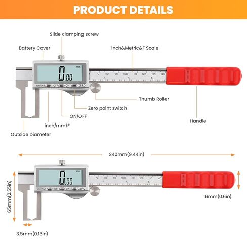 HARDELL Digital Caliper, Disc Brake Rotor Micrometer- F/MM/in, Brake Measuring Tool with Caliper, Large LCD Screen, 6" Stainless Steel Vernier Caliper for Disc Brake, Tread Depth Gauge & Storage Case in Saudi Arabia