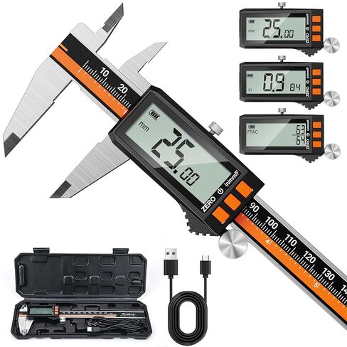 Preciva Digital Caliper - Rechargeable Stainless Steel Micrometer with IP54 Protection | Auto-Off, Large LCD Screen & Inch/Metric Conversion | Precision Measuring Tool 6Inch/150mm in Kuwait