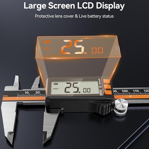 Preciva Digital Caliper - Rechargeable Stainless Steel Micrometer with IP54 Protection | Auto-Off, Large LCD Screen & Inch/Metric Conversion | Precision Measuring Tool 6Inch/150mm in Kuwait