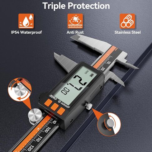Preciva Digital Caliper - Rechargeable Stainless Steel Micrometer with IP54 Protection | Auto-Off, Large LCD Screen & Inch/Metric Conversion | Precision Measuring Tool 6Inch/150mm in Kuwait