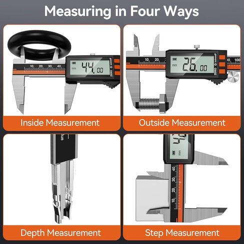 Preciva Digital Caliper - Rechargeable Stainless Steel Micrometer with IP54 Protection | Auto-Off, Large LCD Screen & Inch/Metric Conversion | Precision Measuring Tool 6Inch/150mm in Kuwait