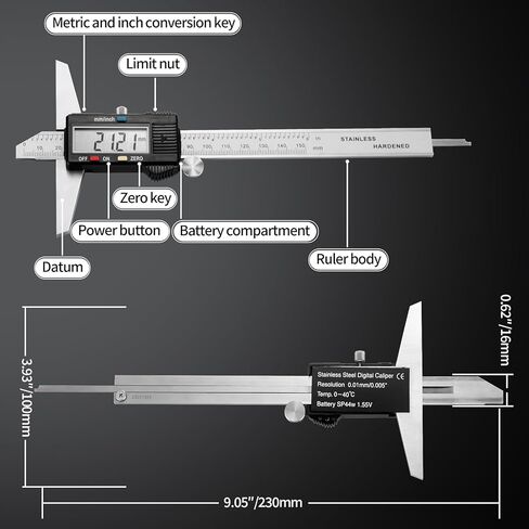 الفرجار العمق الرقمي مقياس العمق الإلكتروني قاعدة عمق الفرجار لقياس العمق الدقيق واستخدام ذاتي الصنع 0-150 مللي متر 0.01 مللي متر in Kuwait