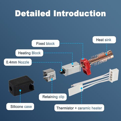 2.0 Upgrade Ceramic Hotend for Flashforge Adventurer 5M/5M Pro, 24V 48W Print Head with Quick-Detachable Hardened Nozzle Heating Cartridge Block Heat Sink Silicone Cover Thermistor in Kuwait