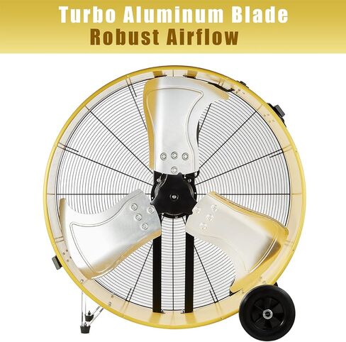 مروحة طبلة صناعية عالية التحمل مقاس 36 بوصة من HiCFM، جهاز تدوير هواء أرضي عالي السرعة 20000 CFM مع سرعتين محرك قوي 630 وات 4/5 حصان، سهولة الحركة للمستودعات والمرآب وورش العمل والمصنع والطابق السفلي in Kuwait