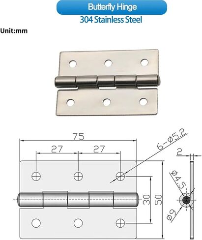 Folding Hinge with 180 ° Opening and Thickened Design Made of 304 Stainless Steel 1Pcs in Kuwait