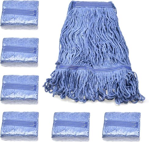 Heavy Duty Commercial Mop Head Refill - Industrial Grade Blue Cotton Looped-End String for Wet Mopping, Long-Lasting (9 Pieces Pack) in Kuwait