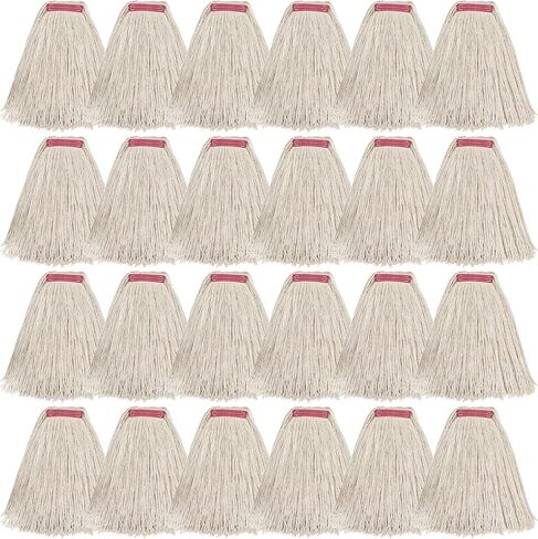 ممسحة أرضية من ماثيو 20oz 24 قطعة من القطن، سلسلة مفتوحة من القطن، عبوات سلسلة شديدة التحمل، مزيج عصابة رأس عالمية، استبدال رأس الممسحة للاستخدام المنزلي والصناعي والتجاري (أبيض) in Kuwait