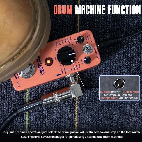 AITONE Looper Drum Machine دواسة الجيتار 20 دقيقة حلقة 16 طبل الأخاديد الحنفية Tempo True Bypass Mini Metal Effects Peal لممارسة الجيتار الكهربائي (AT-01) in Kuwait