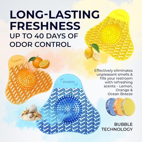 Urinal Screen Deodorizer 24 Pack - Urinal Cakes Fresh 3D Wave Anti-Splash Odor Protection Mats for Toilets in Bathroom Office Stadiums Schools - Includes Free Gloves, 8pcs Blue, Yellow, Orange in Kuwait