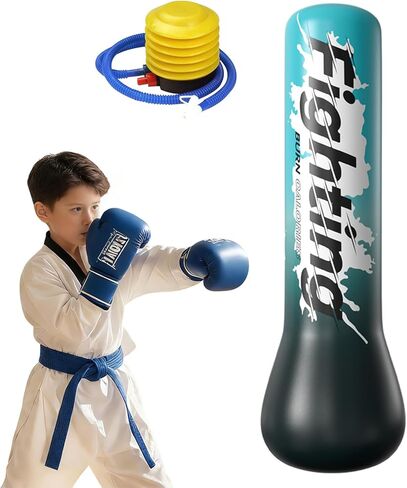 QISHENG- Inflatable Boxing Sandbag, 48" Freestanding Punching Bag for Teens & Adults, Equipment for Taekwondo, Karate & Kickboxing Training. in Kuwait