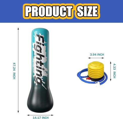 QISHENG- Inflatable Boxing Sandbag, 48" Freestanding Punching Bag for Teens & Adults, Equipment for Taekwondo, Karate & Kickboxing Training. in Kuwait