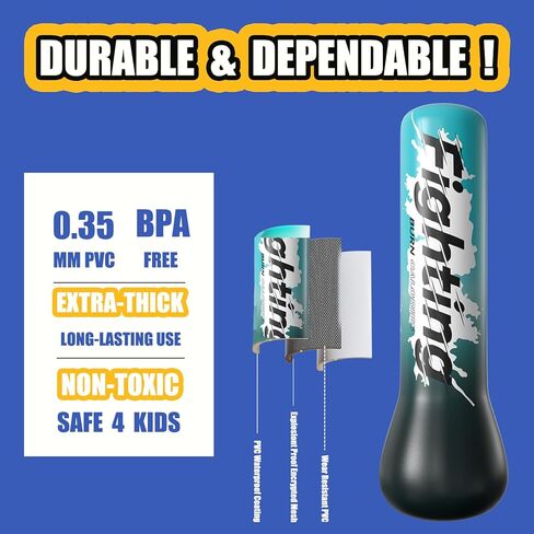 QISHENG- Inflatable Boxing Sandbag, 48" Freestanding Punching Bag for Teens & Adults, Equipment for Taekwondo, Karate & Kickboxing Training. in Kuwait