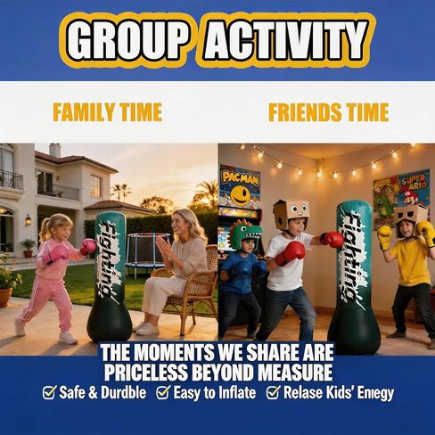 QISHENG- Inflatable Boxing Sandbag, 48" Freestanding Punching Bag for Teens & Adults, Equipment for Taekwondo, Karate & Kickboxing Training. in Kuwait