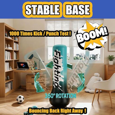 QISHENG- Inflatable Boxing Sandbag, 48" Freestanding Punching Bag for Teens & Adults, Equipment for Taekwondo, Karate & Kickboxing Training. in Kuwait