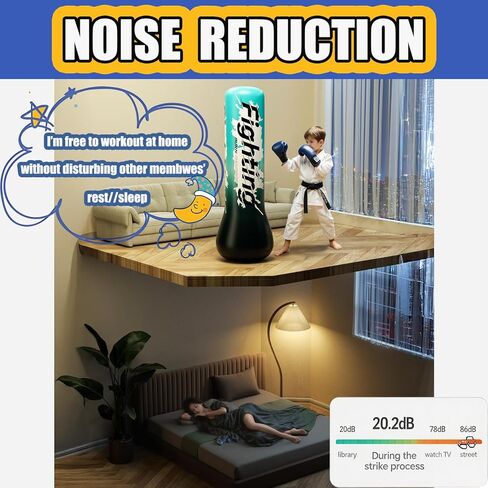 QISHENG- Inflatable Boxing Sandbag, 48" Freestanding Punching Bag for Teens & Adults, Equipment for Taekwondo, Karate & Kickboxing Training. in Kuwait