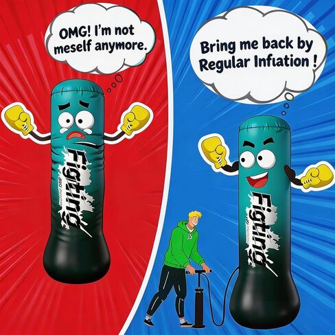 QISHENG- Inflatable Boxing Sandbag, 48" Freestanding Punching Bag for Teens & Adults, Equipment for Taekwondo, Karate & Kickboxing Training. in Kuwait
