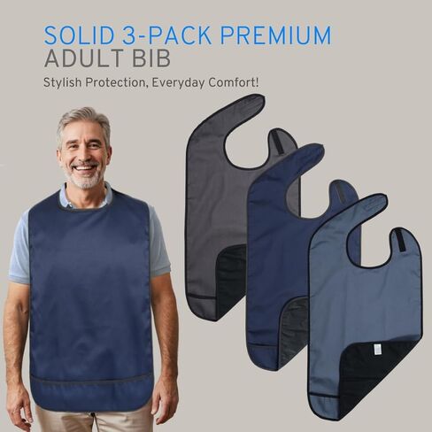 Modaliv Solid 3 Pack مريلة ممتازة للبالغين قابلة لإعادة الاستخدام لحماية الملابس للنساء والرجال - مرايل للكبار مقاومة للماء لتناول الطعام - هدية لالتقاط الفتات للرجال - هدية مريلة قابلة للغسل في الغسالة للنساء in Kuwait