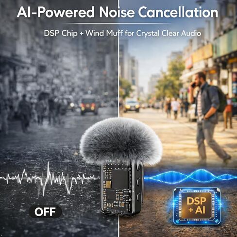 Mini Wireless Lavalier Microphone Noise Cancelling for iPhone,Android Lapel Mic with Charging Case Clip on Microphone Wireless Microphone for Vlogging, YouTube, TikTok Content Creator, Video Recording in Saudi Arabia