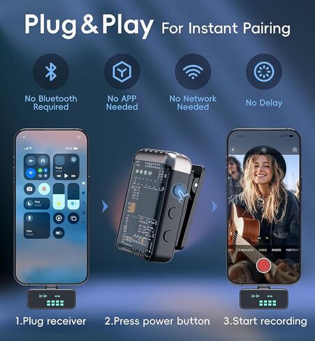 Mini Wireless Lavalier Microphone Noise Cancelling for iPhone,Android Lapel Mic with Charging Case Clip on Microphone Wireless Microphone for Vlogging, YouTube, TikTok Content Creator, Video Recording in Saudi Arabia