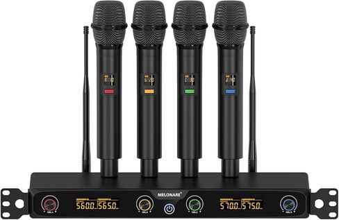 نظام ميكروفون لاسلكي ذو 4 قنوات، مجموعة ميكروفون لاسلكي قابل للتركيب على حامل UHF مع ترددات 4 × 10، نطاق 260 قدم، ميكروفون ديناميكي محمول للغناء والكاريوكي والكنيسة ودي جي والحفلات (MWM-41F) in Kuwait