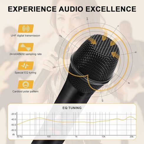 نظام ميكروفون لاسلكي ذو 4 قنوات، مجموعة ميكروفون لاسلكي قابل للتركيب على حامل UHF مع ترددات 4 × 10، نطاق 260 قدم، ميكروفون ديناميكي محمول للغناء والكاريوكي والكنيسة ودي جي والحفلات (MWM-41F) in Kuwait