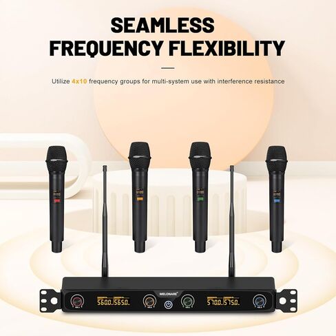 نظام ميكروفون لاسلكي ذو 4 قنوات، مجموعة ميكروفون لاسلكي قابل للتركيب على حامل UHF مع ترددات 4 × 10، نطاق 260 قدم، ميكروفون ديناميكي محمول للغناء والكاريوكي والكنيسة ودي جي والحفلات (MWM-41F) in Kuwait