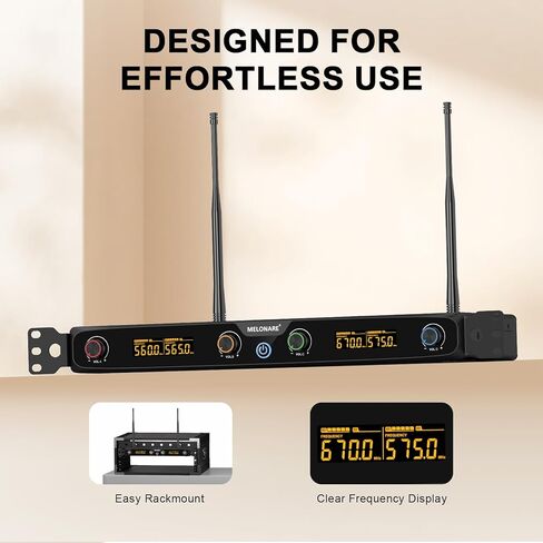 نظام ميكروفون لاسلكي ذو 4 قنوات، مجموعة ميكروفون لاسلكي قابل للتركيب على حامل UHF مع ترددات 4 × 10، نطاق 260 قدم، ميكروفون ديناميكي محمول للغناء والكاريوكي والكنيسة ودي جي والحفلات (MWM-41F) in Kuwait