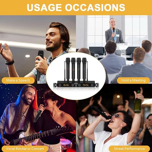 نظام ميكروفون لاسلكي ذو 4 قنوات، مجموعة ميكروفون لاسلكي قابل للتركيب على حامل UHF مع ترددات 4 × 10، نطاق 260 قدم، ميكروفون ديناميكي محمول للغناء والكاريوكي والكنيسة ودي جي والحفلات (MWM-41F) in Kuwait