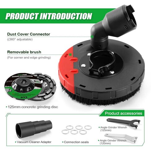WORKEASE Grinding Dust Shroud for Angle Grinder 4.5-5 inch, 2 PCS 5 inch Diamond Cup Wheels & 360° Detachable Connector, Universal Surface Grinder Dust Shroud for Concrete, Cement, Marble, Granite in Kuwait