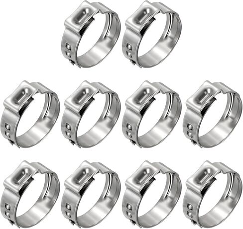 10Pcs Stainless Steel Single Ear Hose Clamps, Adjustable 15.3-18.5mm Heavy Duty Crimp Hose Clamp Assortment Kit, Metal Ear Cinch Rings Crimp Pinch Fitting for Automotive, Tubing in Saudi Arabia